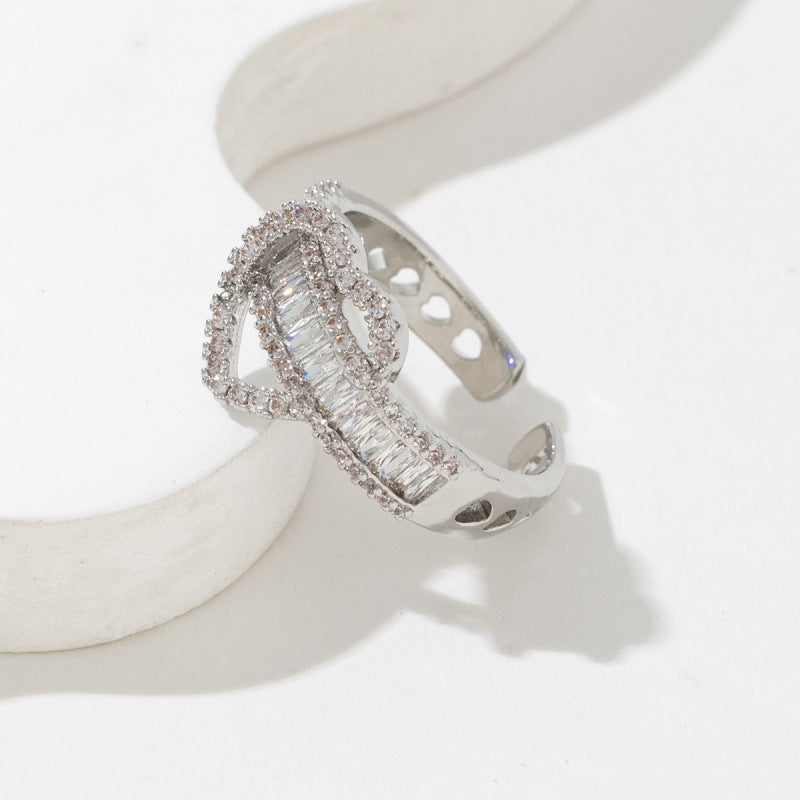 Copper Micro-Inlaid Zircon Open Heart Ring