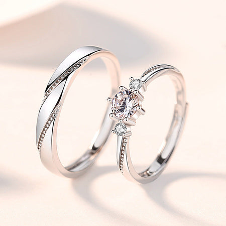 Copper Zircon Couple Open Rings Set