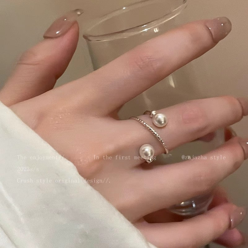 Pearl and Zircon Open Ring in Light Luxury Design