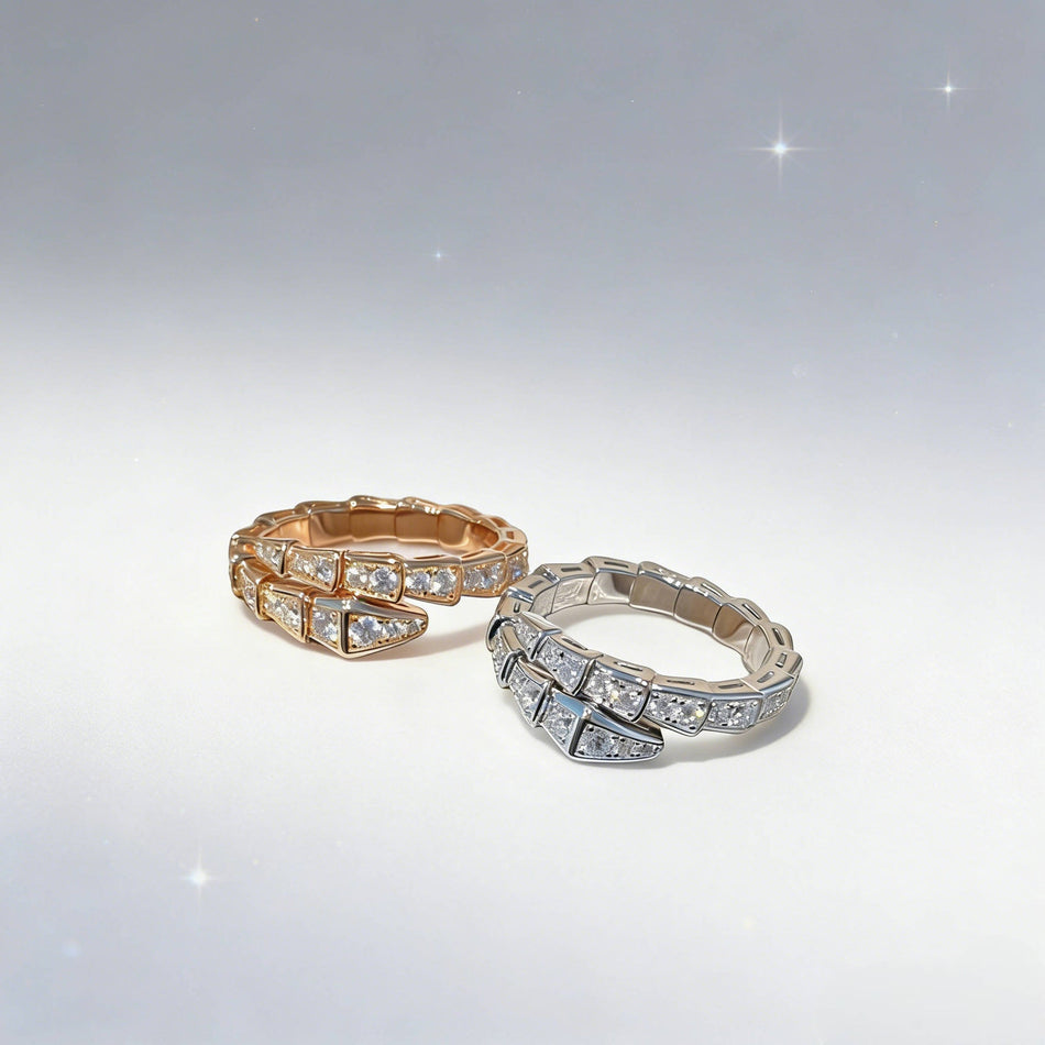 Sparkling Diamond Snake-Shaped Open Ring