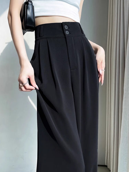Women’s Ice Silk High-Waisted Wide-Leg Suit Pants