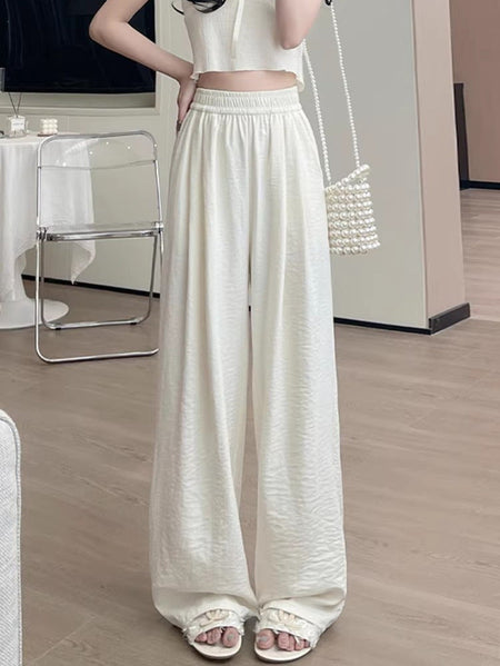 Women’s Ice Silk Wide-Leg Casual Pants Lightweight Summer Trousers