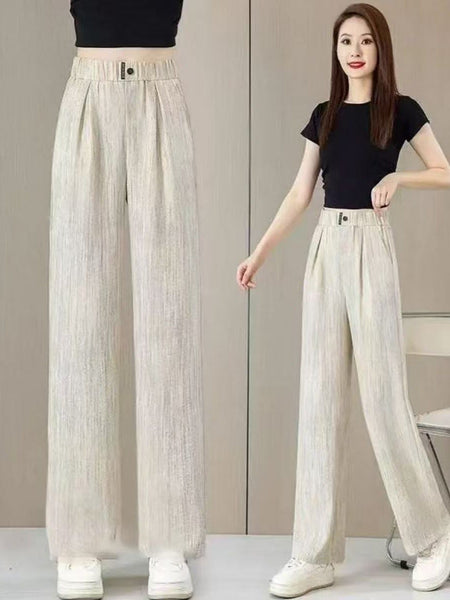 Women’s High-Waisted Ice Silk Cropped Straight-Leg Pants