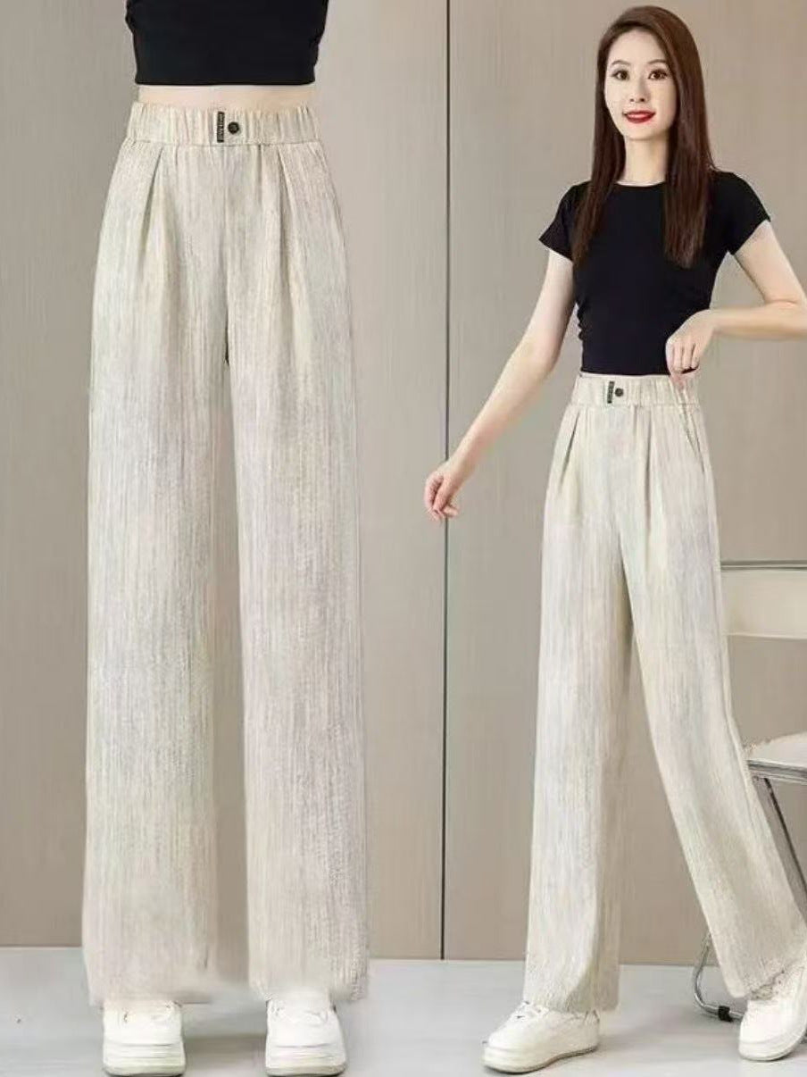 Women’s High-Waisted Ice Silk Cropped Straight-Leg Pants