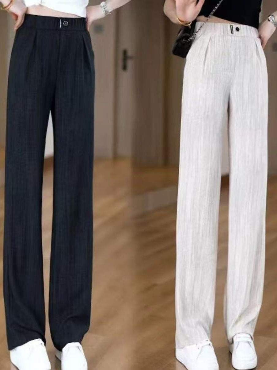 Women’s High-Waisted Ice Silk Cropped Straight-Leg Pants