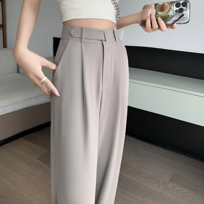 Women's Ice Silk Narrow Wide-Leg Pants Casual Floor-Length