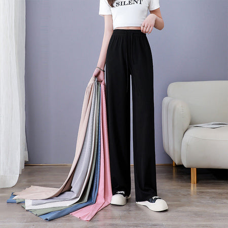 Women’s Ice Silk Wide-Leg Pants High-Waisted Floor-Length Casual Trousers