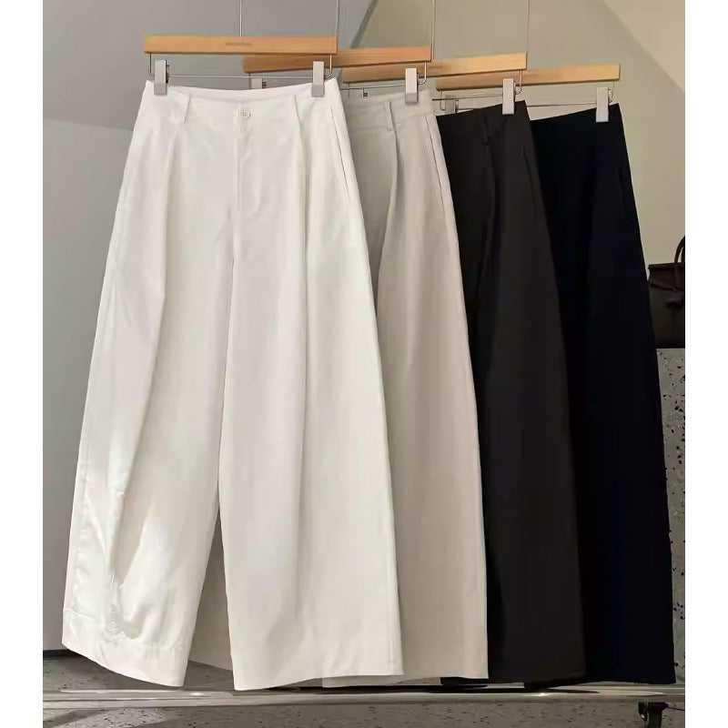 Women’s Old Money Style White Wide-Leg Pants Relaxed Casual Trousers