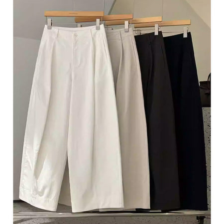 Women’s Old Money Style White Wide-Leg Pants Relaxed Casual Trousers