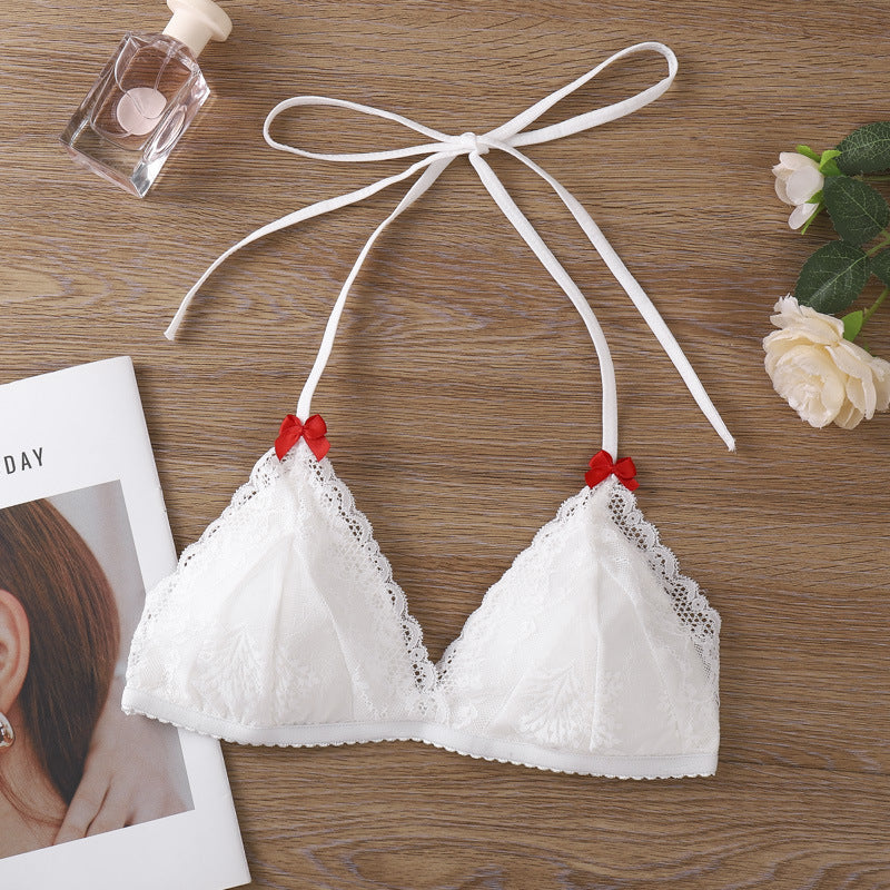 Women’s Lace Halter Triangle Cup Bra Sexy Back Wireless Push-Up