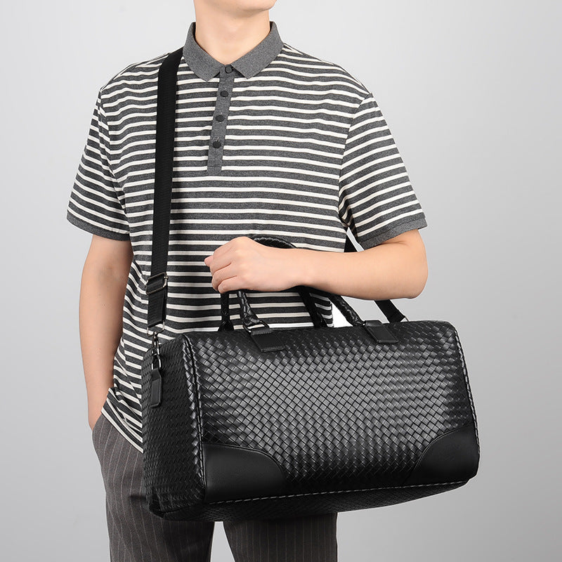 Men's Premium Woven PU Leather Business Travel Bag