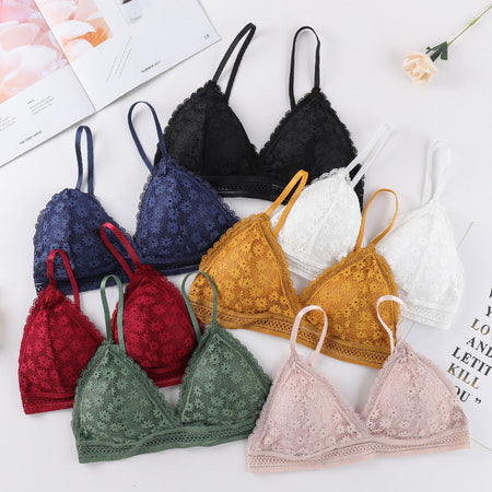Women’s French Style Lace Triangle Cup Sling Bra Wire-Free Push-Up Lingerie