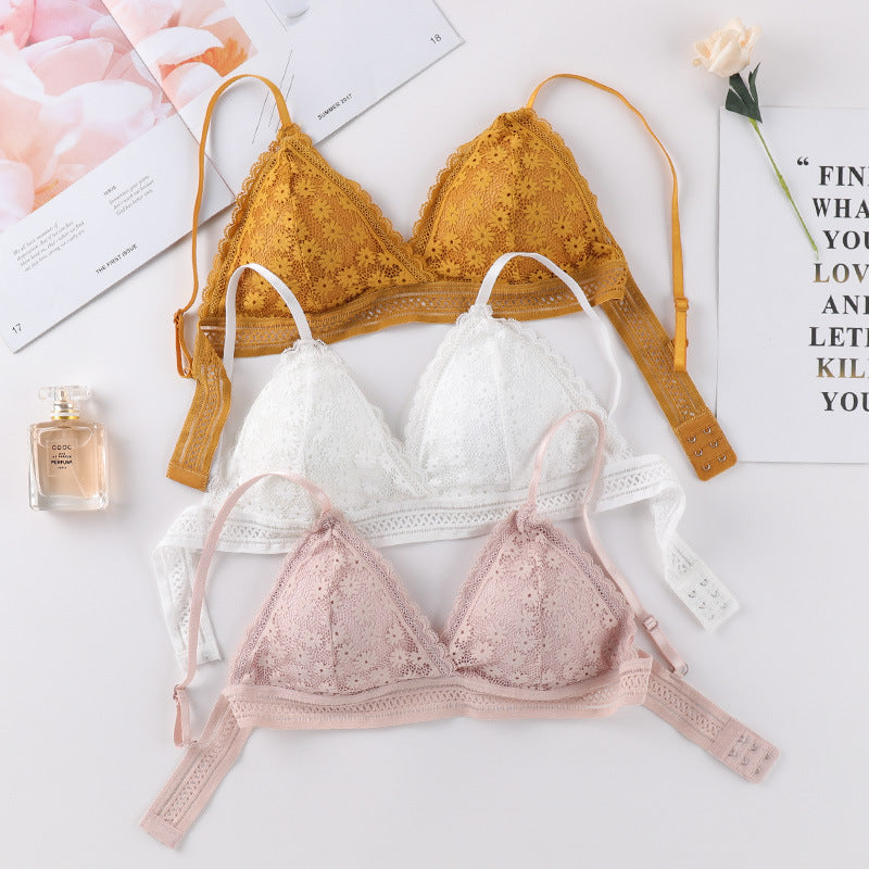 Women’s French Style Lace Triangle Cup Sling Bra Wire-Free
