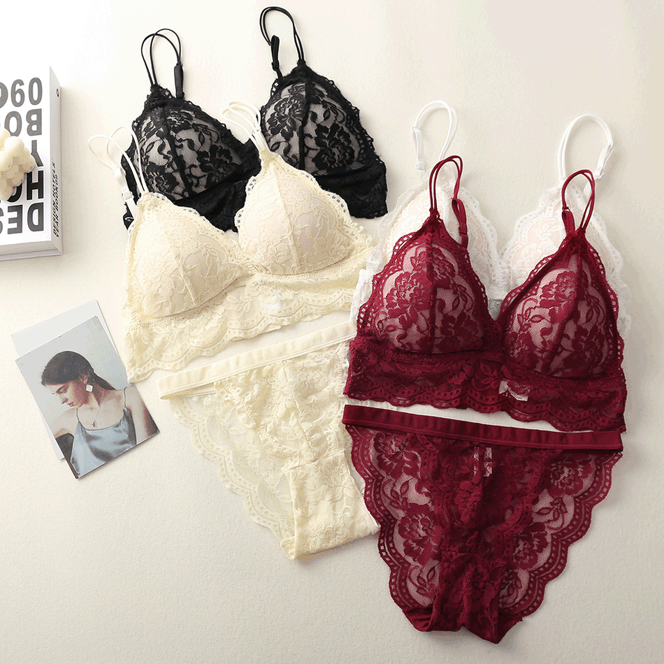 Women's French Triangle Cup Bra Lace Cut-Out Wire-Free