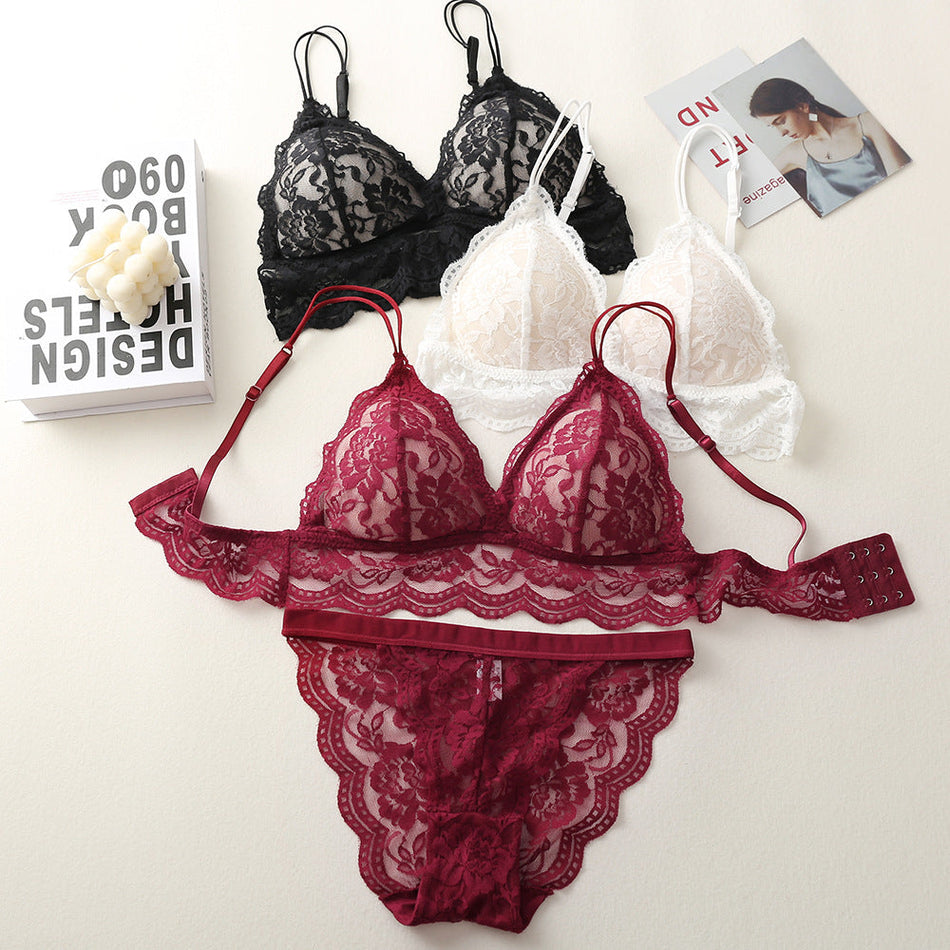 Women's French Triangle Cup Bra Lace Cut-Out Wire-Free