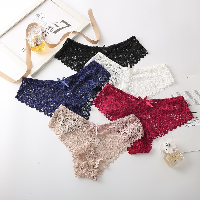 Pack of Women’s Lace Low-Waist Cotton Briefs Sexy Bow Cut-Out Breathable Panties