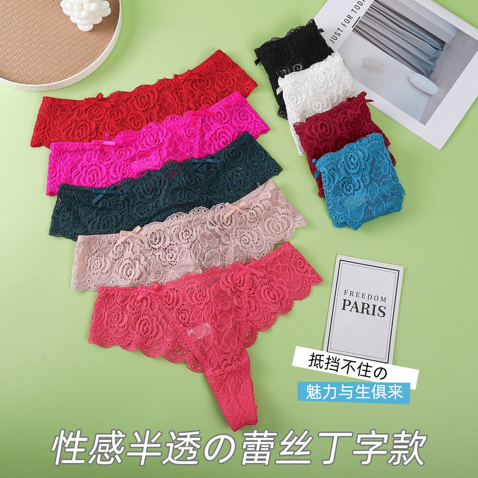 PACK OF 9-Women’s Lace Thong Underwear Low-Waist Breathable Sexy