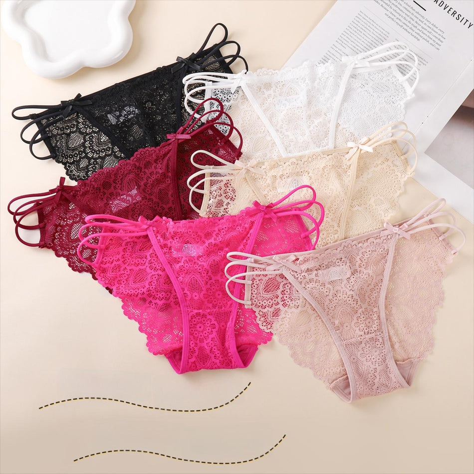 Pack of Women’s Elastic Lace Low-Waist Breathable Sexy Briefs Thin Strap Underwear
