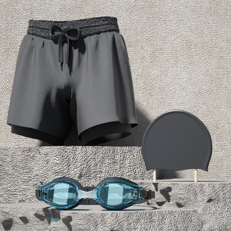 Men's Premium Double-Layer Quick-Drying Boxer Swim Trunks &