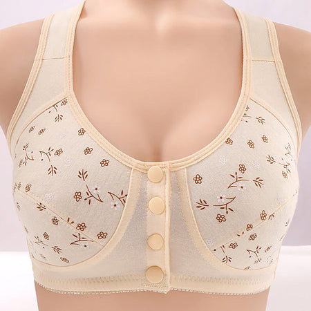 Women’s Front Buckle Vest Bra Printed Plus Size Wire-Free Anti-Sagging Comfortable Bra