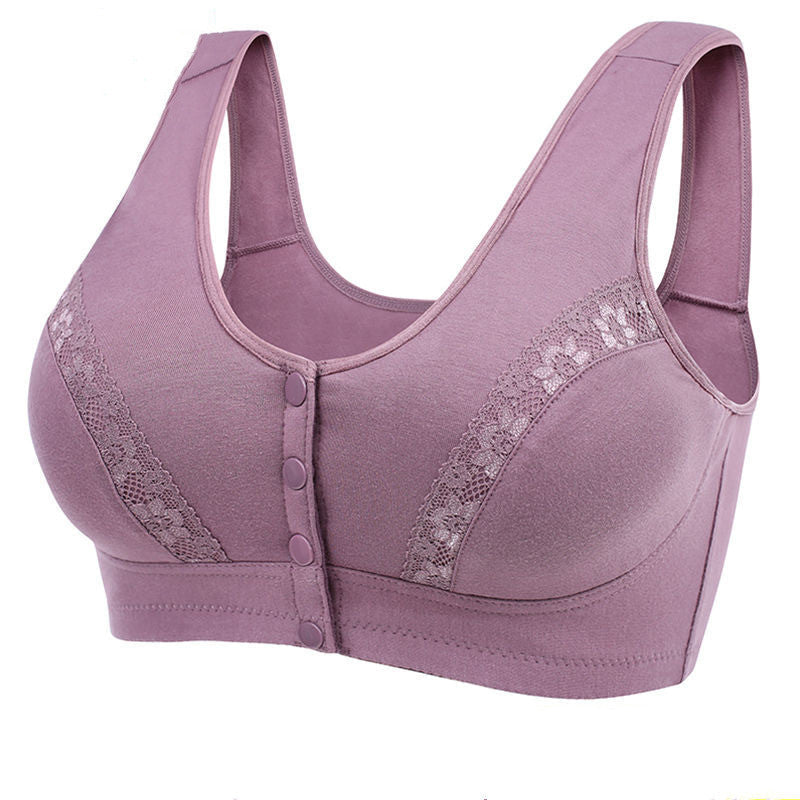 Women’s Cotton Vest Bra Front Button Plus Size Wire-Free Comfortable Bra