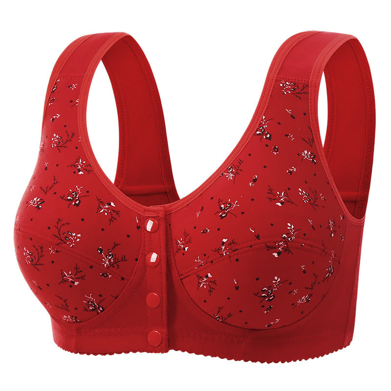 Women's Front Button Vest Bra Floral Cotton Comfortable Wire-Free