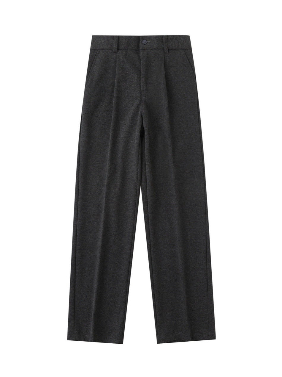 Women's High-Waisted Straight Wide-Leg Drapey Wool Suit Pants