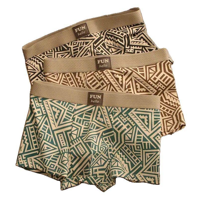 Men's Premium Ethnic Geometric Print Cotton Boxer Briefs (3-Pack)