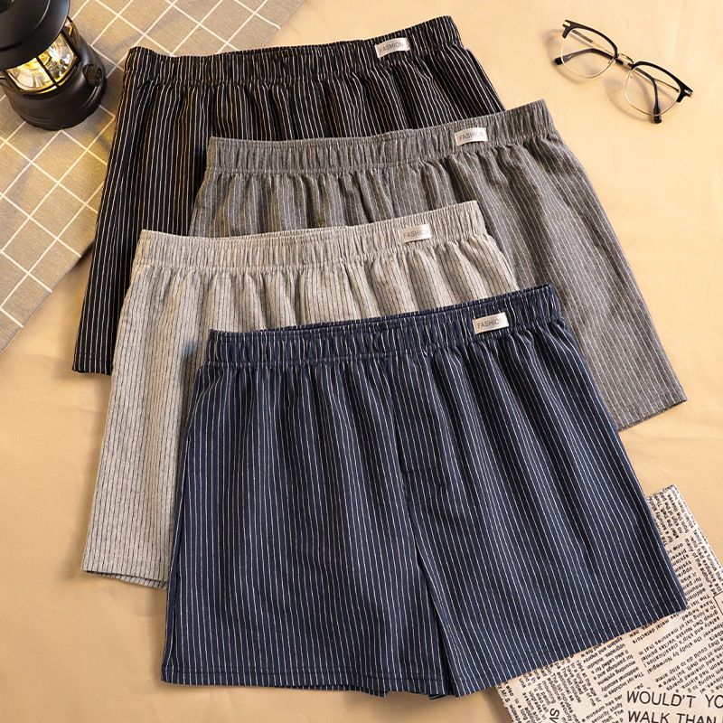 Men's Premium Plus-Size Striped Cotton Home Pants & Boxer Briefs