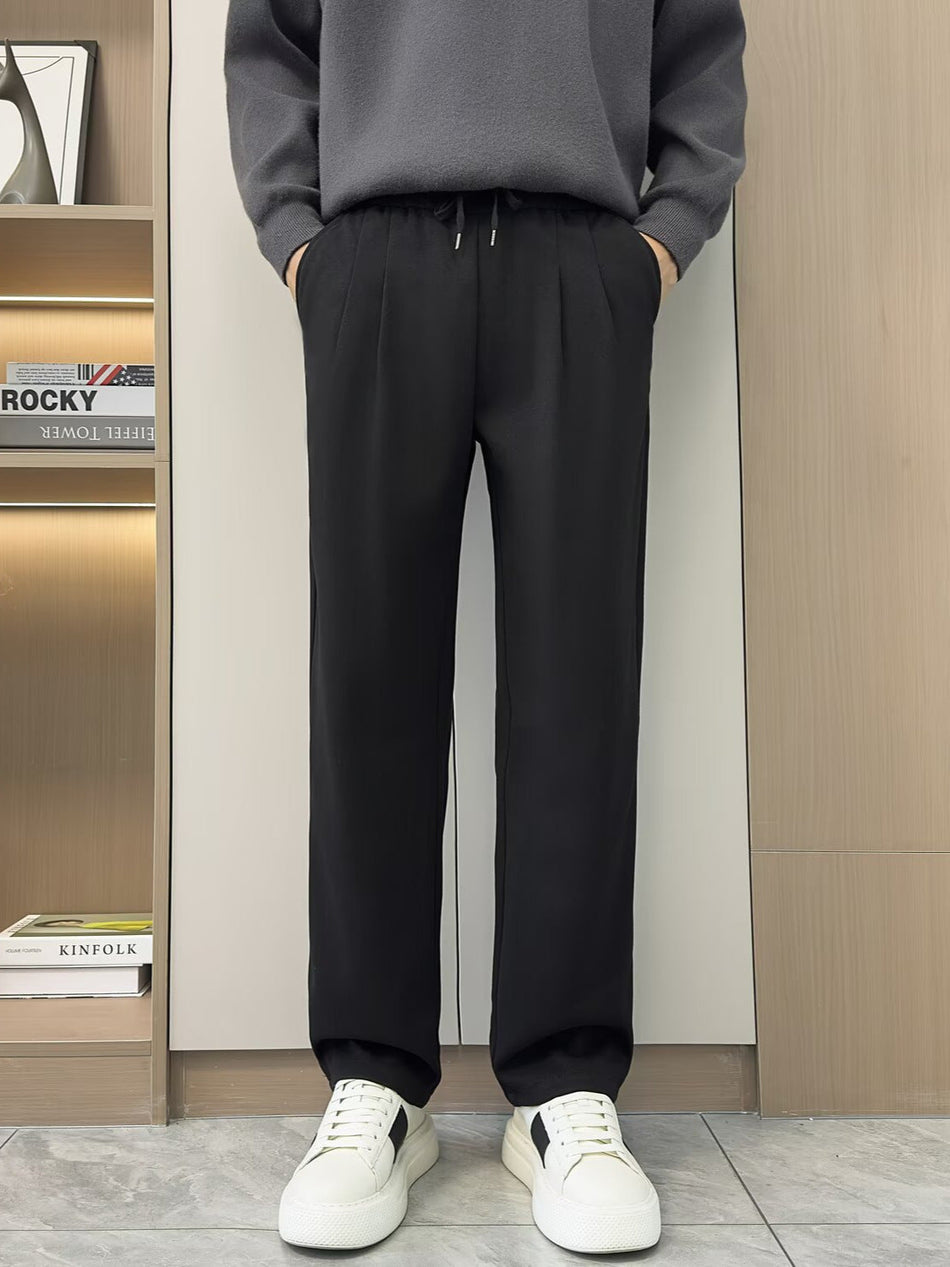 Men’s Retro Solid Color Straight-Leg Trousers Loose Drapey Casual