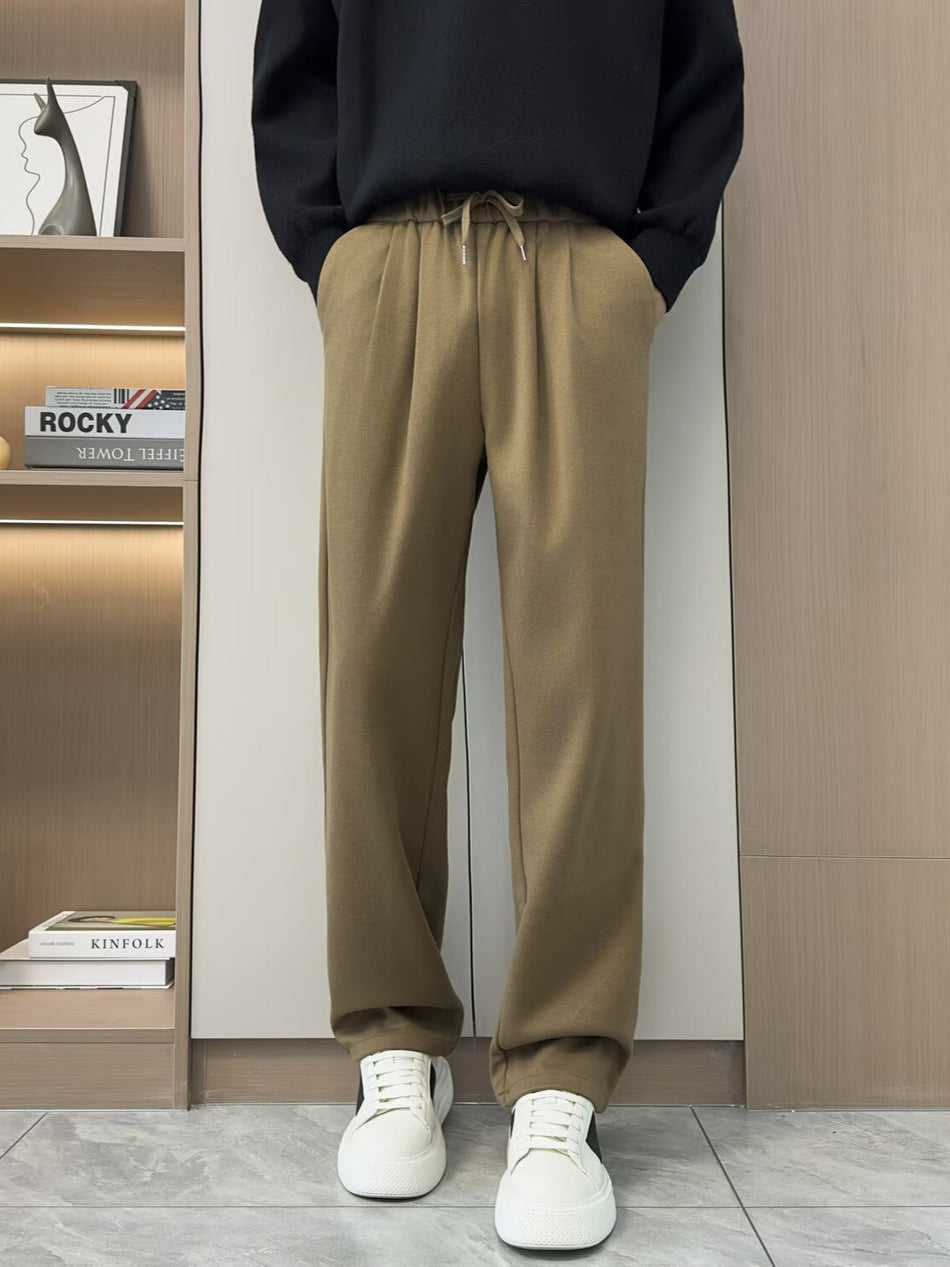 Men’s Retro Solid Color Straight-Leg Trousers Loose Drapey Casual
