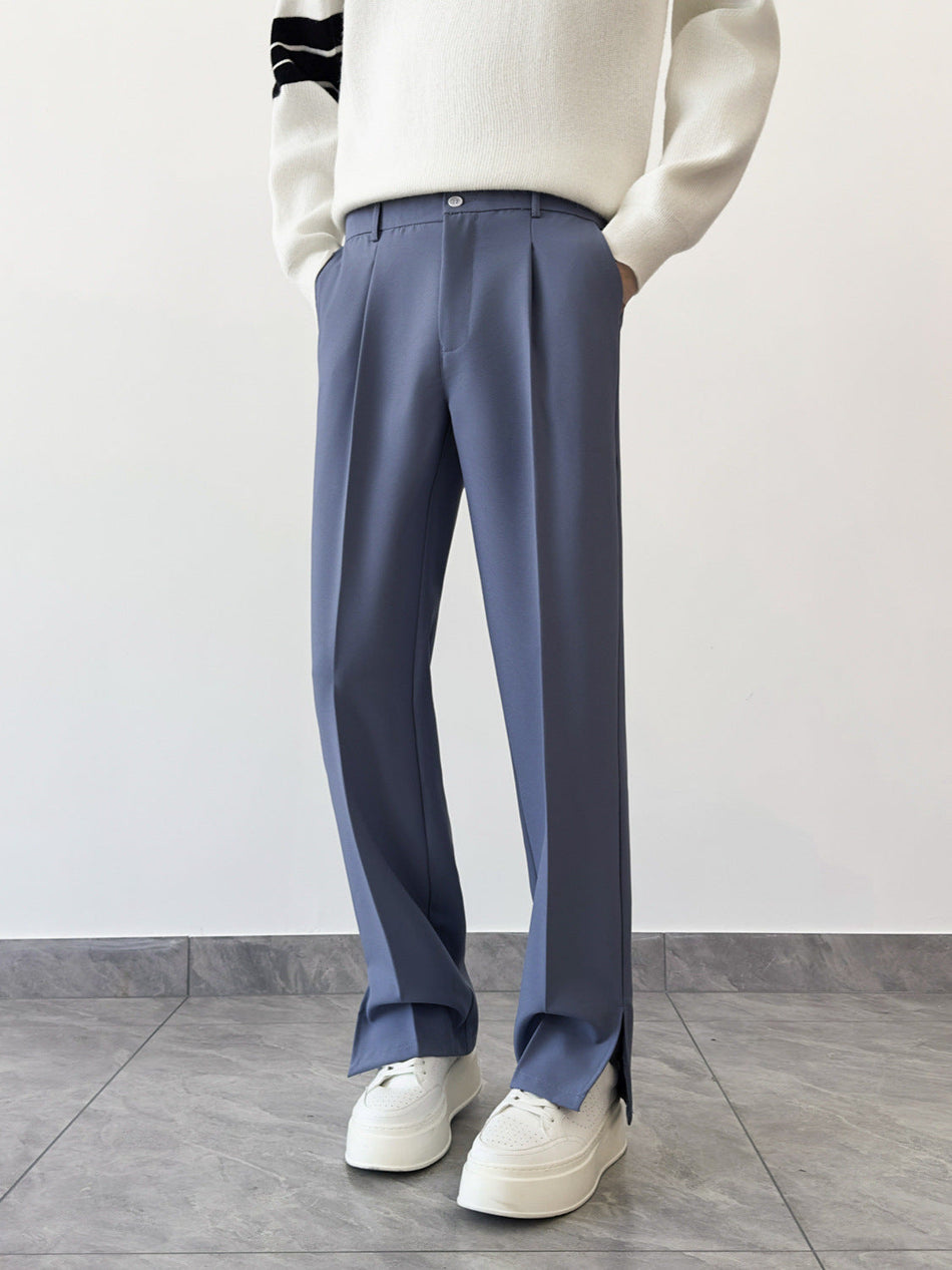 Men’s Korean Style Loose Straight-Leg Suit Pants Drapey Casual