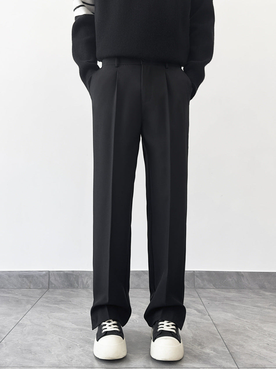 Men’s Korean Style Loose Straight-Leg Suit Pants Drapey Casual