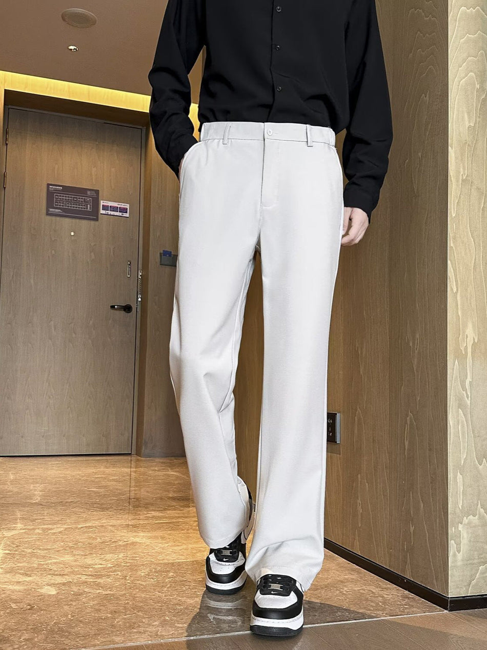 Men’s American Style White Casual Pants Straight-Leg Slight Flare