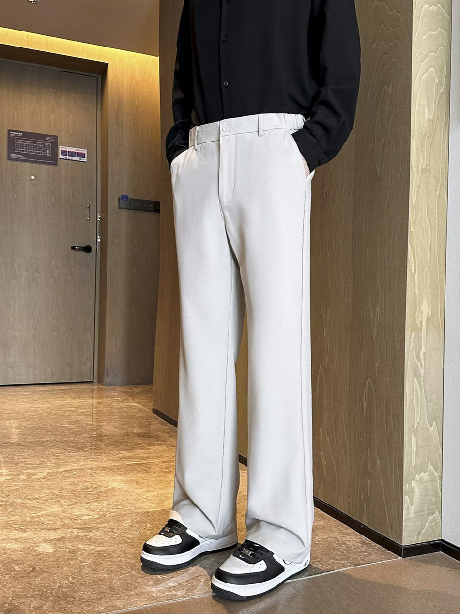 Men’s American Style White Casual Pants Straight-Leg Slight Flare