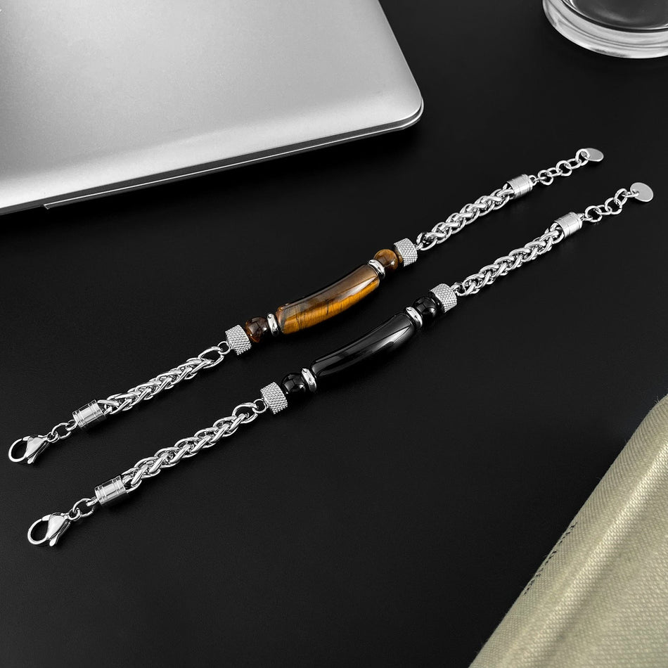 Men's Premium Retro Tiger Eye Stone Stainless Steel Hip-Hop