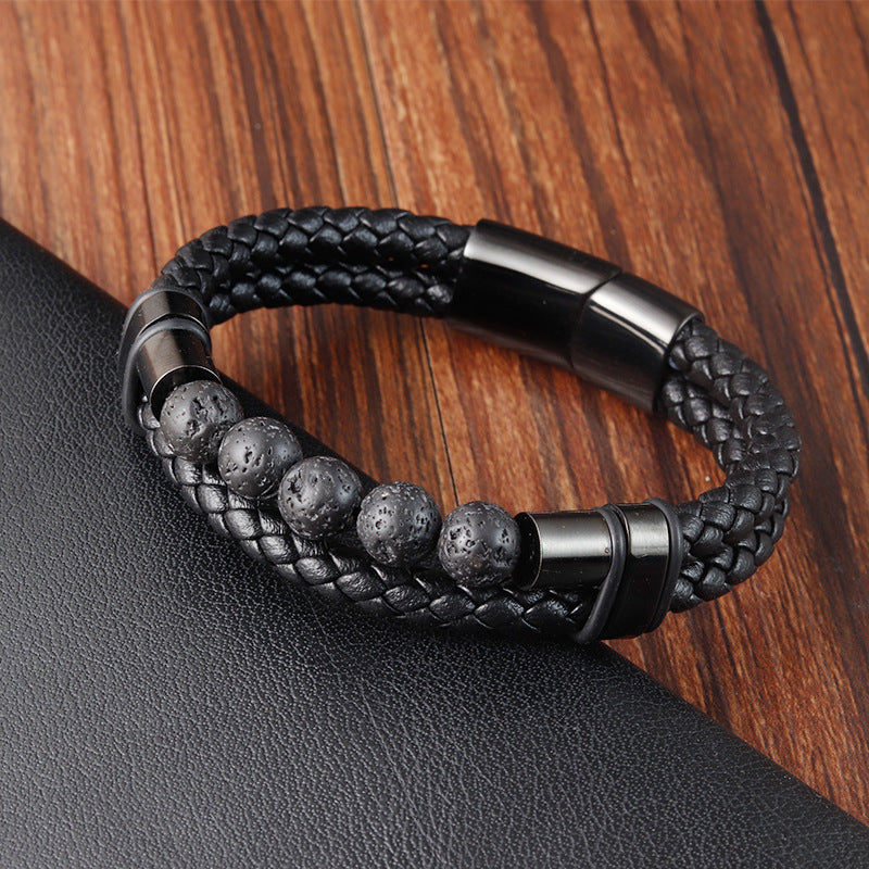 Men's Premium Multi-Layer Volcanic Stone & Woven Leather