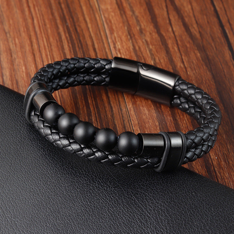 Men's Premium Multi-Layer Volcanic Stone & Woven Leather