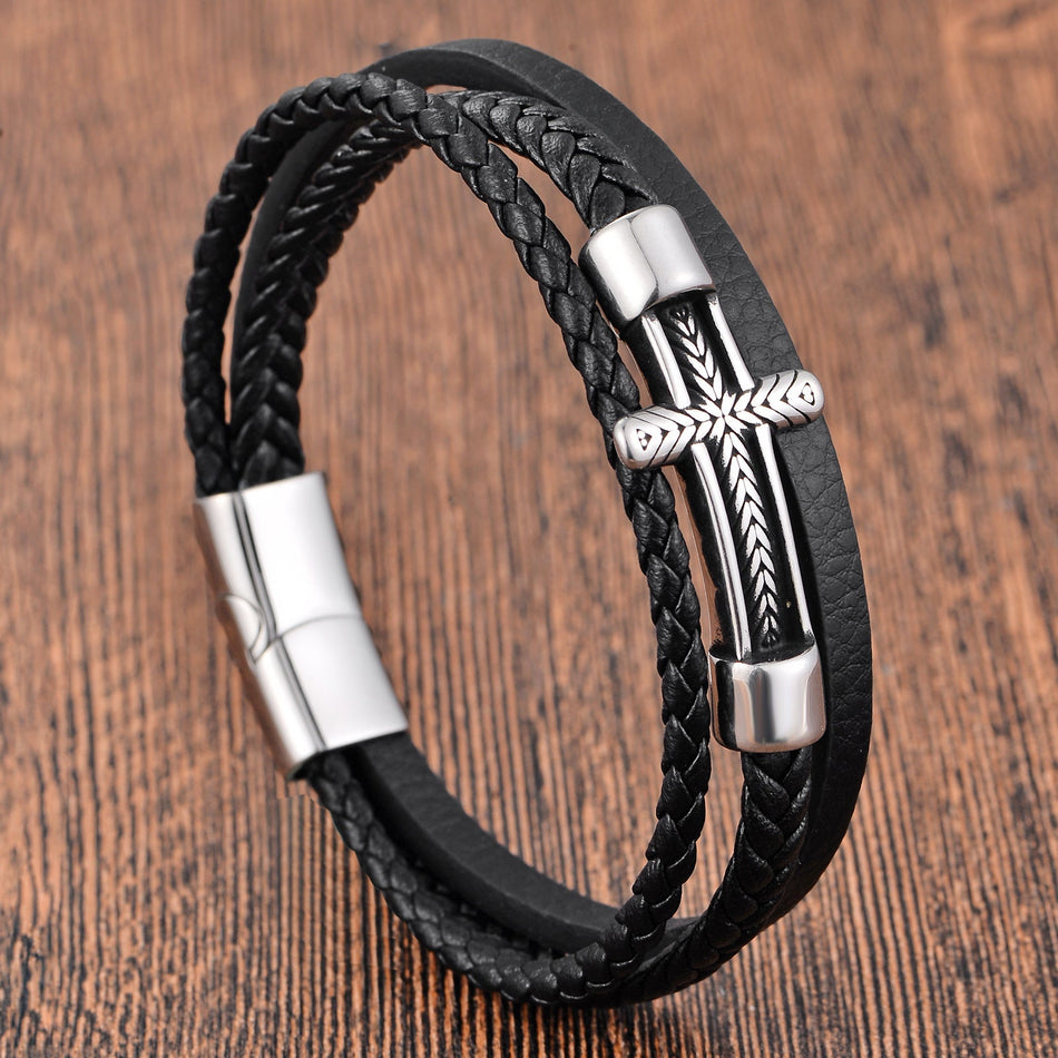 Men's Premium Multi-Layer Handmade Cross Woven Cowhide Leather &