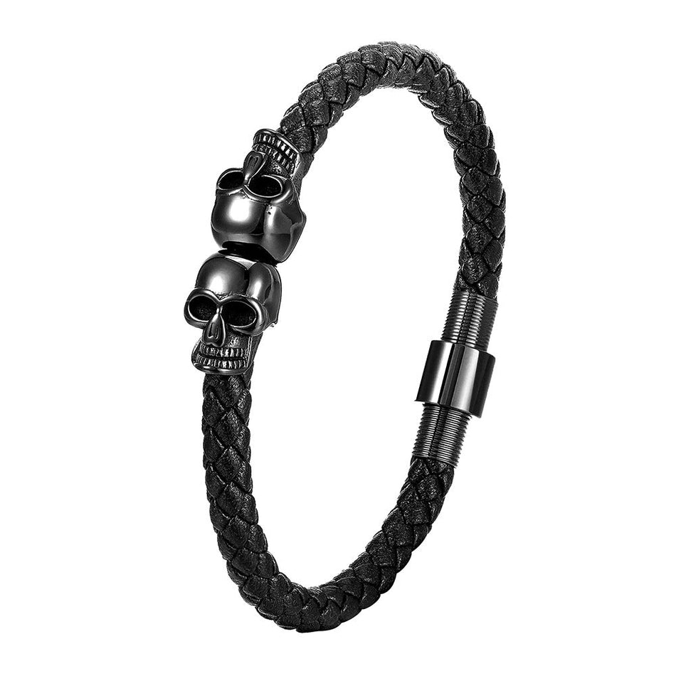 Men's Premium Simple Skull Woven Leather & Stainless Steel