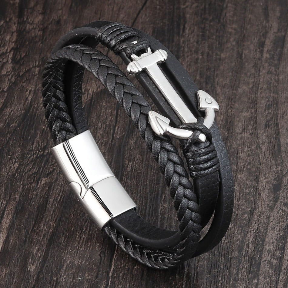 Men's Premium Multi-Layer Anchor Woven Leather & Stainless Steel