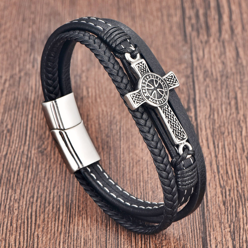 Men's Premium Multi-Layer Handmade Cross Woven Cowhide Leather &