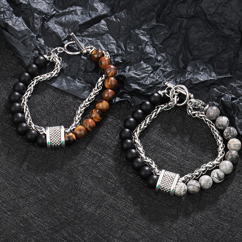 Men's Premium Obsidian & Lucky Transfer Bead Handstring Bracelet