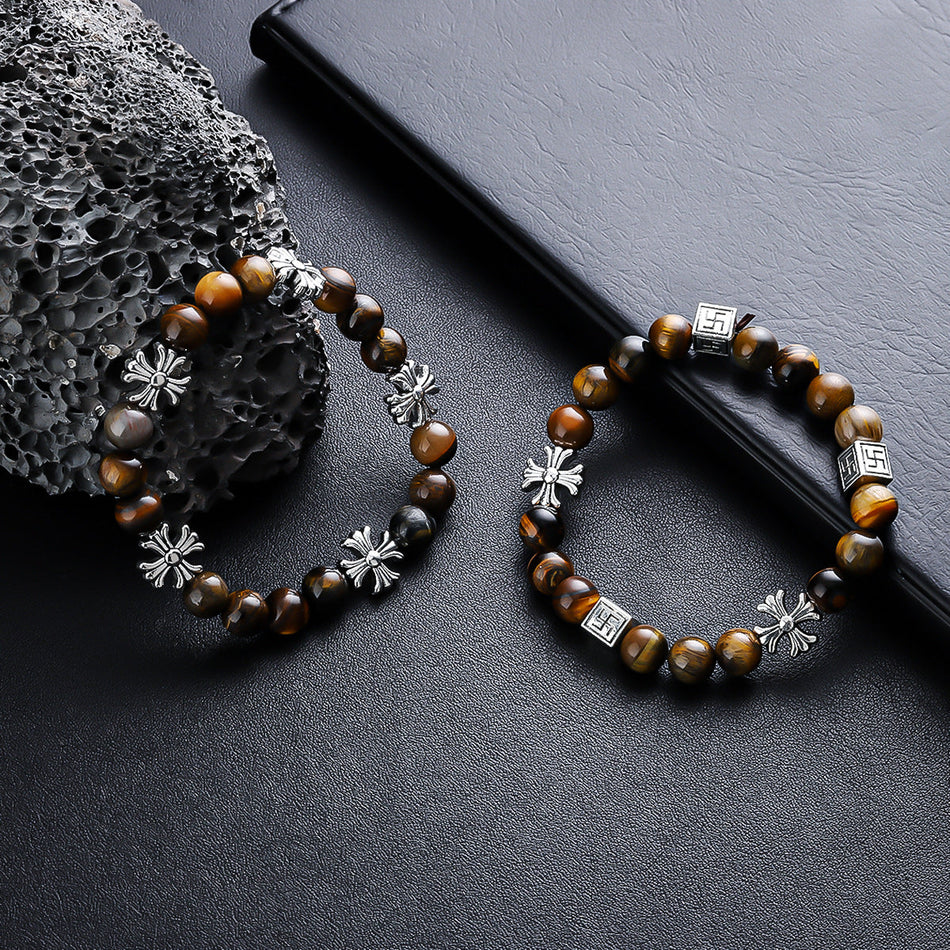 Unisex Premium Tiger's Eye Stone Cross Punk Statement Bracelet