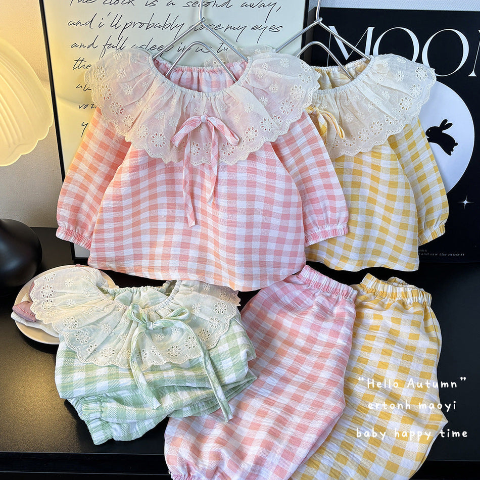 Girls’ Cloud Cotton Doll Collar Pajama Set Cute Summer Homewear
