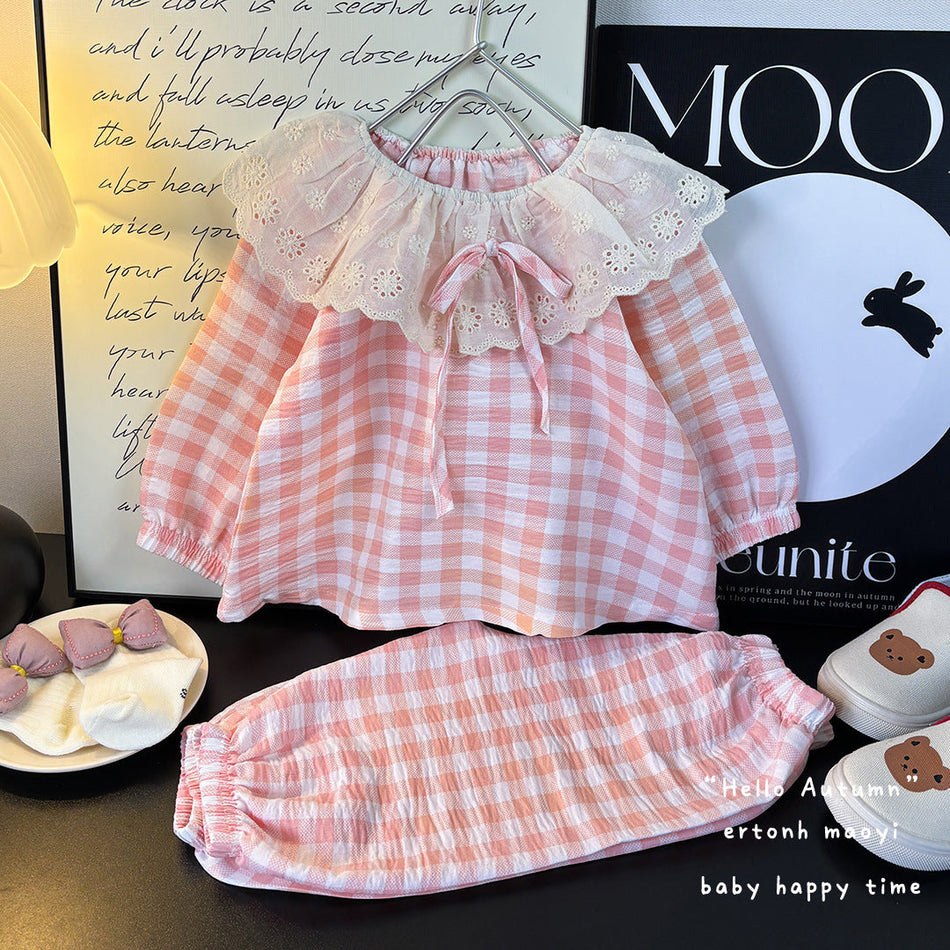 Girls’ Cloud Cotton Doll Collar Pajama Set Cute Summer Homewear