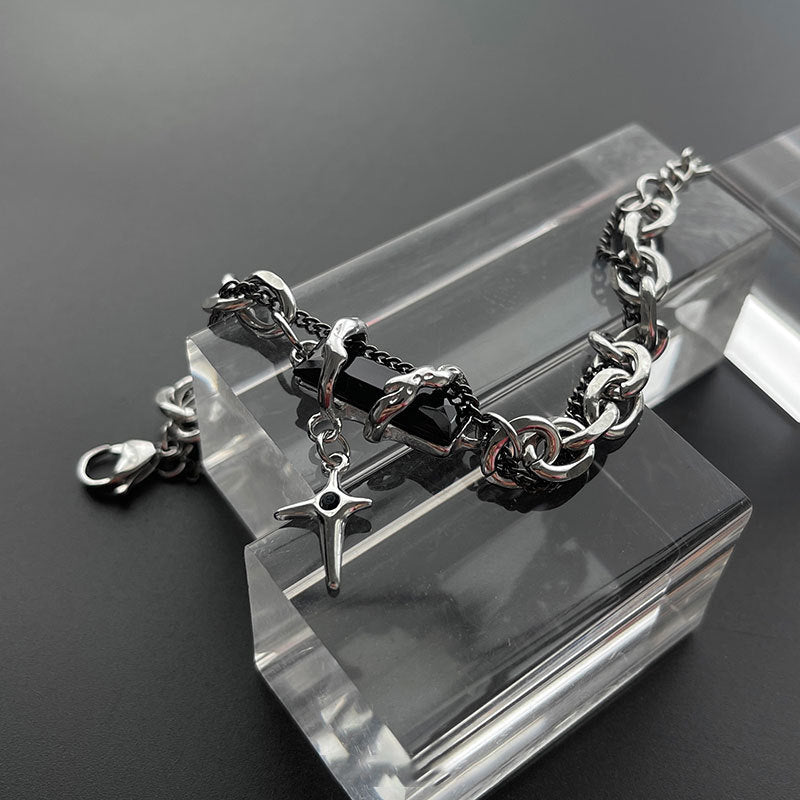 Unisex Premium Titanium Steel Star-Wrapped Black Diamond Bracelet