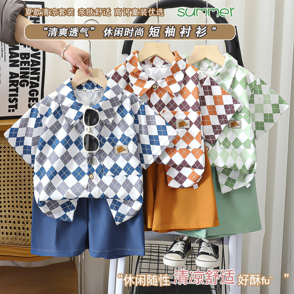 Kids Short Sleeve Shirt Set Casual Homewear Two-Piece Outfit