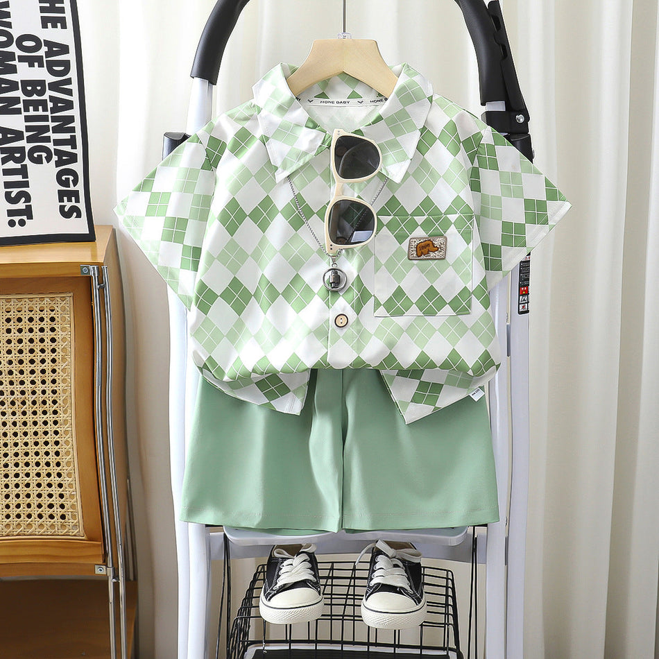 Kids Short Sleeve Shirt Set Casual Homewear Two-Piece Outfit
