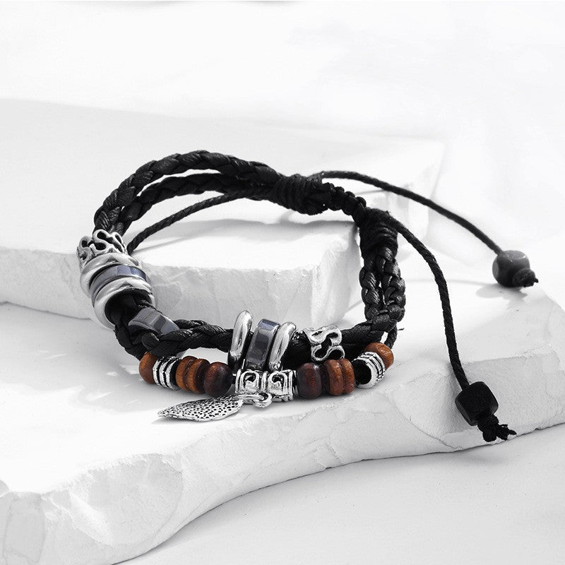 Unisex Premium Multi-Layer Hand-Woven Leather Tree Leaf Retro